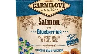 CARNILOVE Crunchy Snack, Somon cu Afine, recompense functionale fara cereale caini, suport neurologic, 200g