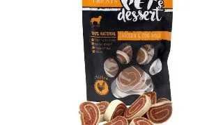 PET'S DESSERT Roll, XS-XL, Pui si Cod, punguta recompense fara cereale caini, 80g