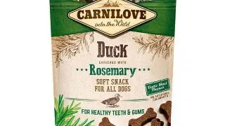 CARNILOVE Semi Moist Snack, Rata cu Rozmarin, recompense functionale fara cereale caini, sensibilitati dentare, 200g