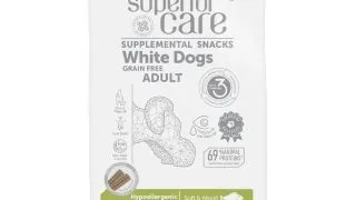 NATURES PROTECTION Superior Care blana alba, Peste Alb, recompense functionale fara cereale caini, blana alba, igiena orala, 150g