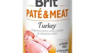 BRIT Pate & Meat, Curcan, conserva hrana umeda fara cereale caini, (pate cu bucati de carne), 400g
