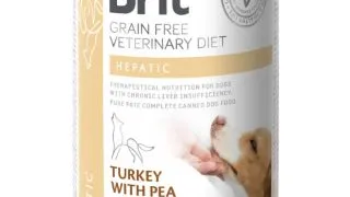 BRIT VD Hepatic, XS-XL, Curcan, dieta veterinara, conserva hrana umeda fara cereale caini, sistem hepatic, (in aspic), 400g