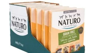 NATURO Grain Free, XS-L, Somon si Legume, tavita hrana umeda monoproteica fara cereale caini, (in aspic), 400g