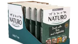 NATURO Low Grain, XS-L, Rata si Legume, tavita hrana umeda continut redus cereale caini, (in aspic), 400g
