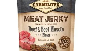 CARNILOVE Jerky, XS-XL, Vita, punguta recompense fara cereale caini, 100g