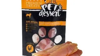 PET'S DESSERT Soft Strip, XS-XL, Pui, punguta recompense fara cereale caini, 80g