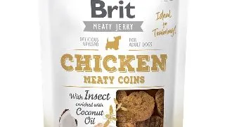 BRIT Jerky Chicken with Insect Meaty Coins, recompense caini, Rondele carne Pui cu Insecte, 200g
