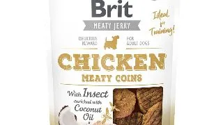 BRIT Jerky Chicken with Insect Meaty Coins, recompense caini, Rondele carne Pui cu Insecte, 80g