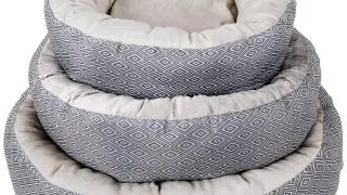 PAWISE, pat rotund caini, textil, imprimeu geometric, ortopedic, gri si alb, M