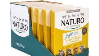 NATURO Low Grain Light, XS-L, Pui si Legume, tavita hrana umeda continut redus cereale caini, managementul greutatii, (in aspic), 400g