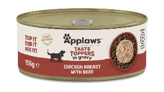 APPLAWS Taste Toppers, XS-XL, Pui si Vita, conserva hrana umeda fara cereale caini, (in sos), 156g