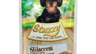 STUZZY Shreds, XS-XL, Peste alb, plic hrana umeda caini, (in suc propriu), 100g
