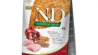 N&D Ancestral Grain Adult Mini, XS-S, Pui si Rodie, hrana uscata continut redus cereale caini, 7kg