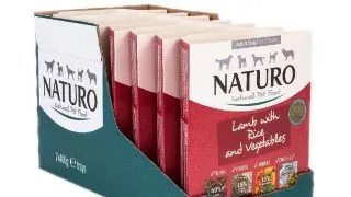 NATURO Low Grain, XS-L, Miel si Legume, tavita hrana umeda continut redus cereale caini, (in aspic), 400g