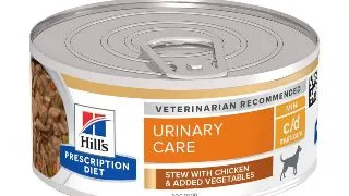 HILL'S Prescription Diet c/d + Weight Care, Pui cu Legume, dieta veterinara caini, conserva hrana umeda, sistem urinar si controlul greutatii, 156g