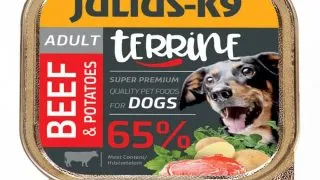 JULIUS-K9 Terrine, XS-S, Vita si Cartofi, tavita hrana umeda caini, (pate), 150g