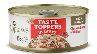 APPLAWS Taste Toppers, Pui si Vita, conserva hrana umeda fara cereale caini, in sos, 156g 156g