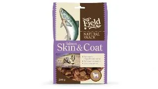 SAM'S FIELD Natural Snack Skin & Coat, XS-XL, Somon, punguta recompense caini, piele & blana, 200g