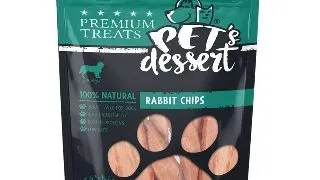 PET'S DESSERT Chips, XS-XL, Iepure, punguta recompense fara cereale caini, 80g