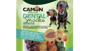CAMON Dental Snack Mix Veggie Bells, XS-XL, Cartof Dulce si Fructe, punguta recompense caini, 100g