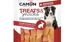 CAMON Strips, XS-XL, Iepure si Cartof Dulce, punguta recompense caini, 80g