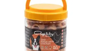 AGILITY Rulada, XS-XL, Cod si Pui, punguta recompense caini, 500g