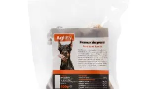 AGILITY Femur De Porc, XS-XL, punguta recompense naturale deshidratate caini, 500g