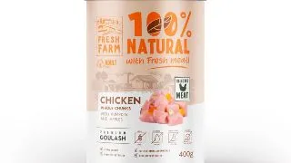 FRESH FARM Goulash, XS-XL, Pui, conserva hrana umeda fara cereale caini, (in supa), 400g