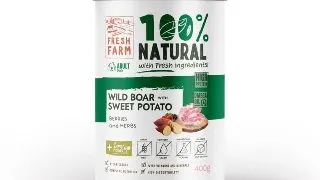 FRESH FARM Coarse, XS-XL, Mistret si Cartof Dulce, conserva hrana umeda fara cereale caini, (pate), 400g
