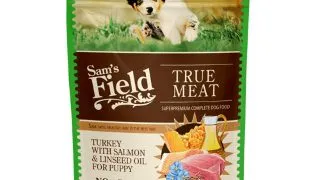 SAM'S FIELD Puppy, XS-XL, Curcan si Somon, plic hrana umeda fara cereale caini junior, (in aspic), 260g