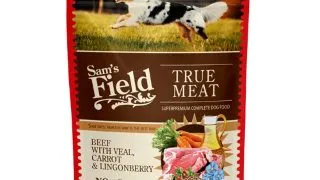 SAM'S FIELD, XS-XL, Vitel si Morcov, plic hrana umeda fara cereale caini, (in aspic), 260g