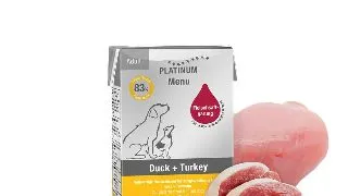 PLATINUM Menu Adult, XS-XL, Rata si Curcan, tetra pack hrana umeda fara cereale caini, (in suc propriu), 185g
