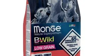 MONGE BWild Puppy & Junior, XS-XL, Caprioara, hrana uscata continut redus cereale caini junior, 2.5kg