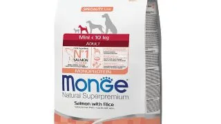 MONGE Natural Superpremium Monoprotein Adult Mini, XS-S, Somon si Orez, hrana uscata caini, 2.5kg