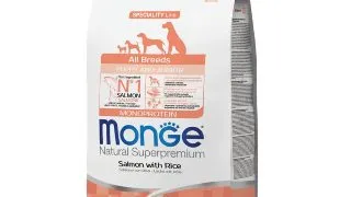 MONGE Natural Superpremium Monoprotein Puppy&Junior, XS-XL, Somon si Orez, hrana uscata caini junior, 12kg