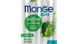 MONGE Gift Training Spirulina Sticks, XS-XL, Rata si Spirulina, punguta recompense functionale fara cereale caini, 45g
