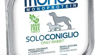 MONGE Monoprotein, XS-XL, Iepure, tavita hrana umeda monoproteica fara cereale caini, (pate), bax, 150g x 24buc