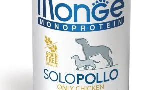 MONGE Monoprotein, XS-XL, Pui, conserva hrana umeda monoproteica fara cereale caini, (pate), 400g
