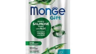 MONGE Gift Skin Support, XS-XL, Somon si Aloe Vera, punguta recompense functionale fara cereale caini, piele & blana, 45g