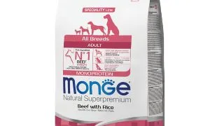 MONGE Natural Superpremium Monoprotein, XS-XL, Vita si Orez, hrana uscata caini, 2.5kg