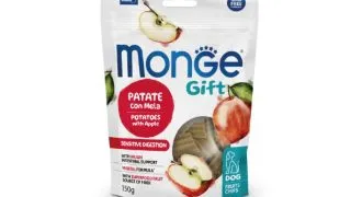 MONGE Gift Super M Sensitive Digestion, XS-XL, Cartofi si Banane, punguta recompense functionale fara cereale caini, sistem digestiv, 150g