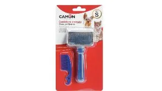 CAMON Set perie cromata cu pieptene de curatare, perie caini CAMON Set perie cromata cu pieptene de curatare, S, perie caini si pisici, 4.5x6cm