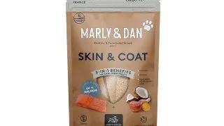 MARLY&DAN Skin&Coat, XS-XL, Somon, punguta recompense functionale fara cereale caini, piele & blana, 80g