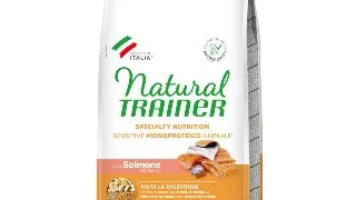 NATURAL TRAINER Speciality Nutrition Sensitive Puppy & Junior, M-XL, Somon, hrana uscata monoproteica caini junior, sistem digestiv, 12kg