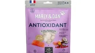 MARLY&DAN Antioxidant, XS-XL, Somon, punguta recompense functionale fara cereale caini, activitate intensa, 100g