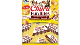 INABA Churu Fun Bites, XS-XL, Pui si Branza, cutie recompense fara cereale caini, 96g