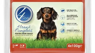 4DOG Mixt, XS-XL, Pui si Vita, plic hrana umeda caini, (in sos), multipack, 100g x 4buc