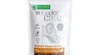 NATURES PROTECTION Superior Care Rabbit Heart Bites, XS-XL, Iepure si Inima, punguta recompense caini, 75g