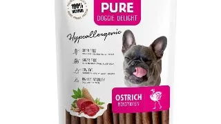 PET'S DESSERT Pure Doggie Delight Hypoallergenic, XS-XL, Strut, punguta recompense monoproteice fara cereale caini, alergii, 80g