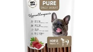 PET'S DESSERT Pure Doggie Delight Hypoallergenic, XS-XL, Cal, punguta recompense monoproteice fara cereale caini, alergii, 80g